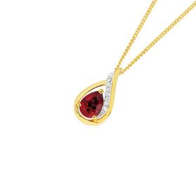 9ct+Gold+Created+Ruby+%26+Diamond+Slider+Pendant