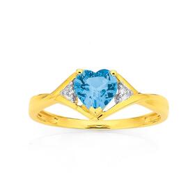 9ct-Gold-Blue-Topaz-Diamond-Heart-Ring on sale