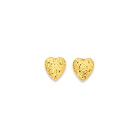 9ct+Gold+Diamond-cut+Heart+Stud+Earrings