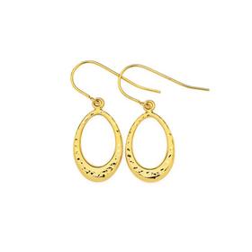 9ct+Gold+Diamond-cut+Oval+Hook+Drop+Earrings