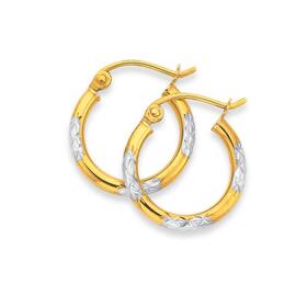 9ct+Gold+Two+Tone+2x10mm+Striped+Hoop+Earrings