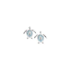 Sterling+Silver+Blue+%26amp%3B+White+Cubic+Zirconia+Pave+Turtle+Stud+Earrings
