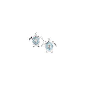 Sterling-Silver-Blue-White-Cubic-Zirconia-Pave-Turtle-Stud-Earrings on sale