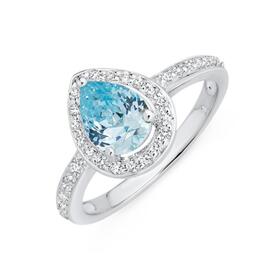 Silver+Blue+CZ+Pear+Cluster+Ring