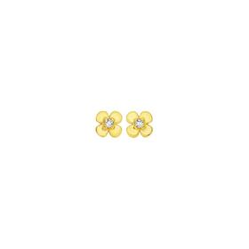 9ct+Gold+Cubic+Zirconia+Flower+Stud+Earrings