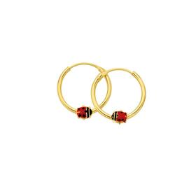 9ct+Gold+1x12mm+Enamel+Ladybird+Hoop+Earrings