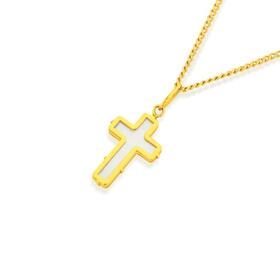 9ct+Gold+White+MOP+Cross+Pendant