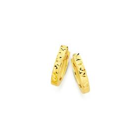 9ct+Gold+2x8mm+Diamond-cut+Front+Square+Tube+Huggie+Earrings