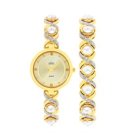 Elite-Cross-Pearl-Lustre-Ladies-Watch-Bracelet-Set on sale