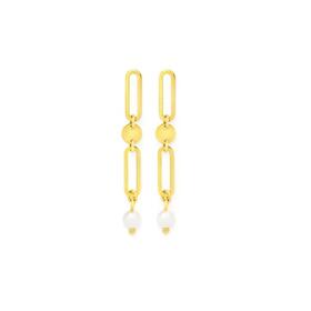 9ct-Gold-Cultured-Freshwater-Pearl-Paper-Clip-Drop-Earrings on sale