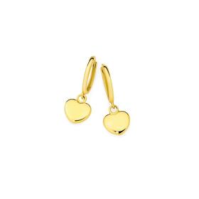 9ct+Gold+Polished+Hollow+Heart+Drop+Huggie+Earrings