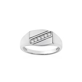 Sterling+Silver+Stripe+Cubic+Zirconia+Gents+Ring