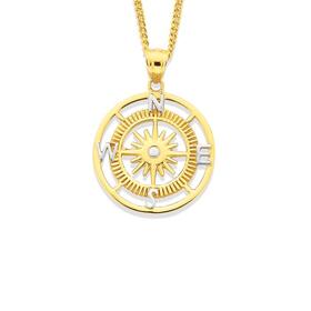 9ct+Gold+Two+Tone+Compass+Gents+Pendant