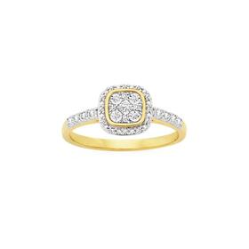 9ct+Two+Tone+Gold+Diamond+Cushion+Cluster+Ring