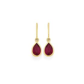 9ct-Gold-Created-Ruby-Pear-Cut-Hook-Earrings on sale