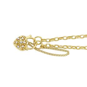 9ct+Gold+19cm+Solid+Oval+Belcher+Diamond+Flower+Padlock+Bracelet