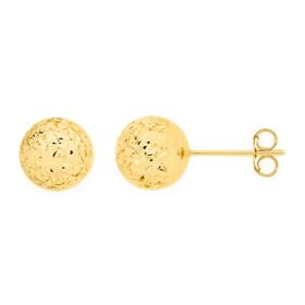 9ct+Gold+8mm+Diamond-cut+Ball+Stud+Earrings