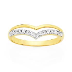 9ct+Gold+Diamond+Double+Row+%22V%22+Shape+Band