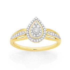 9ct+Gold+Diamond+Pear+Shape+Cluster+Ring