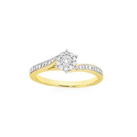9ct+Gold+Diamond+Swirl+Engagement+Ring