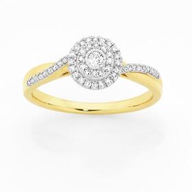 9ct+Gold+Diamond+Cluster+Ring