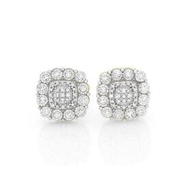 9ct-Two-Tone-Gold-Diamond-Cushion-Cluster-Stud-Earrings on sale