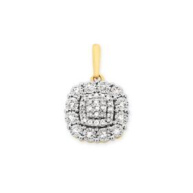 9ct-Two-Tone-Gold-Diamond-Cushion-Cluster-Pendant on sale
