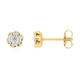 9ct+Two+Tone+Gold+Diamond+6+Claw+Stud+Earrings