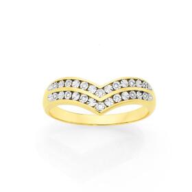 9ct+Gold+Diamond+Double+V+Shape+Ring
