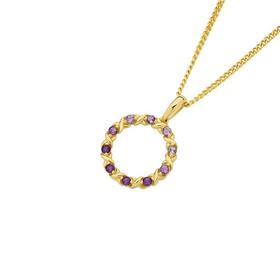 9ct-Gold-Amethyst-Hugs-and-Kisses-Circle-Pendant on sale