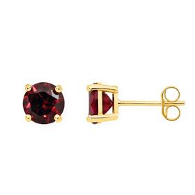 9ct+Gold+Created+Ruby+Round+Stud+Earrings