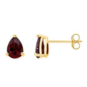 9ct+Gold+Created+Ruby+Pear+Cut+Stud+Earrings