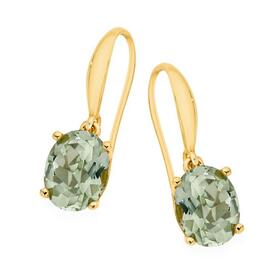 9ct-Gold-Green-Amethyst-Oval-Shepherd-Hook-Earrings on sale