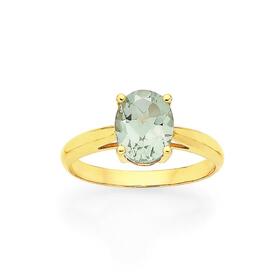 9ct+Gold+Green+Amethyst+Oval+Ring