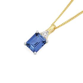 9ct+Gold+Created+Ceylon+Sapphire+%26amp%3B+Diamond+Enhancer+Pendant