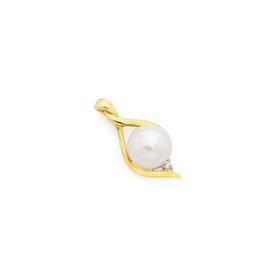 9ct-Gold-Cultured-Freshwater-Pearl-Diamond-Pendant on sale