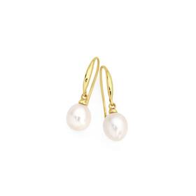 9ct+Gold+Cultured+Freshwater+Pearl+Drop+Earrings