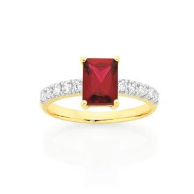 9ct-Gold-Created-Ruby-Cubic-Zirconia-Ring on sale