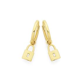 9ct-Gold-9mm-Lock-Drop-Huggie-Earrings on sale