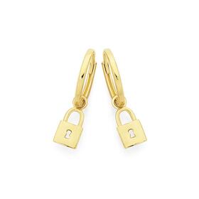 9ct-9mm-Lock-Drop-Huggie-Earrings on sale