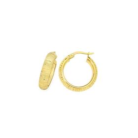 9ct+Gold+on+Silver+15mm+Diamond-Cut+Half+Round+Hool+Earrings