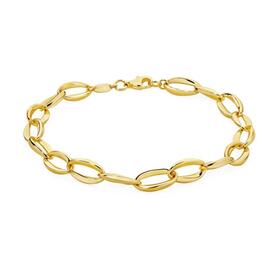 9ct+Gold+on+Silver+19cm+Concave+Oval+Link+Bracelet