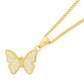 9ct+Gold+Two+Tone+Butterfly+Pendant