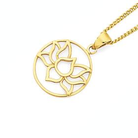 9ct+Gold+Lotus+Flower+Circle+Pendant