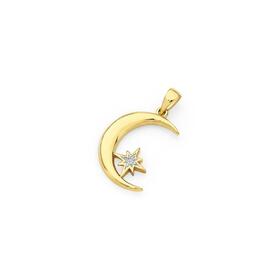 9ct+Gold+Two+Tone+Crescent+Moon+Pendant
