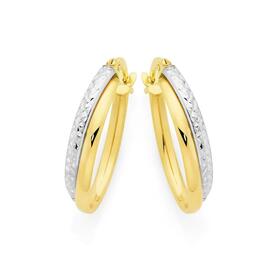 9ct+Gold+Two+Tone+Diamond+Cut+Hoops