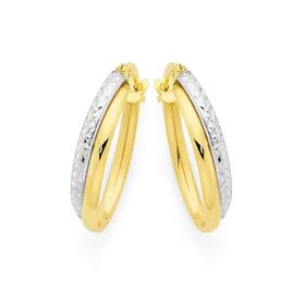 9ct-Gold-Two-Tone-Diamond-Cut-Oval-Hoops-Earrings on sale
