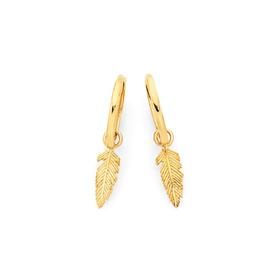 9ct+Gold+Dangle+Feather+Huggie+Earrings