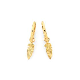 9ct-Gold-Dangle-Feather-Huggie-Earrings on sale