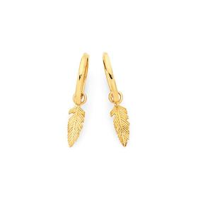 9ct-Gold-Dangle-Feather-Huggie-Earrings on sale